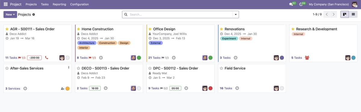 Odoo 19 Proiecte — Kanban task-uri